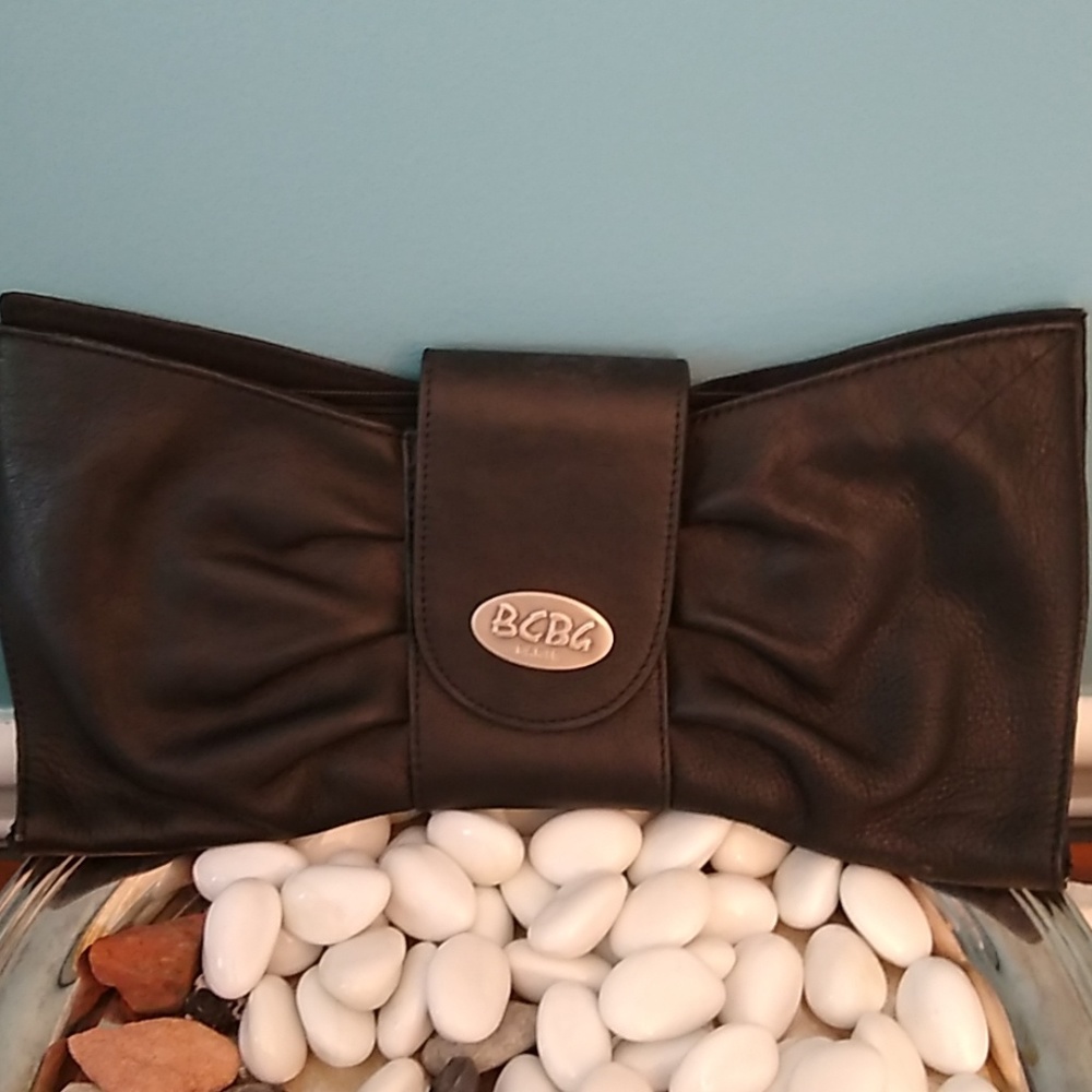 BCBG black leather clutch
